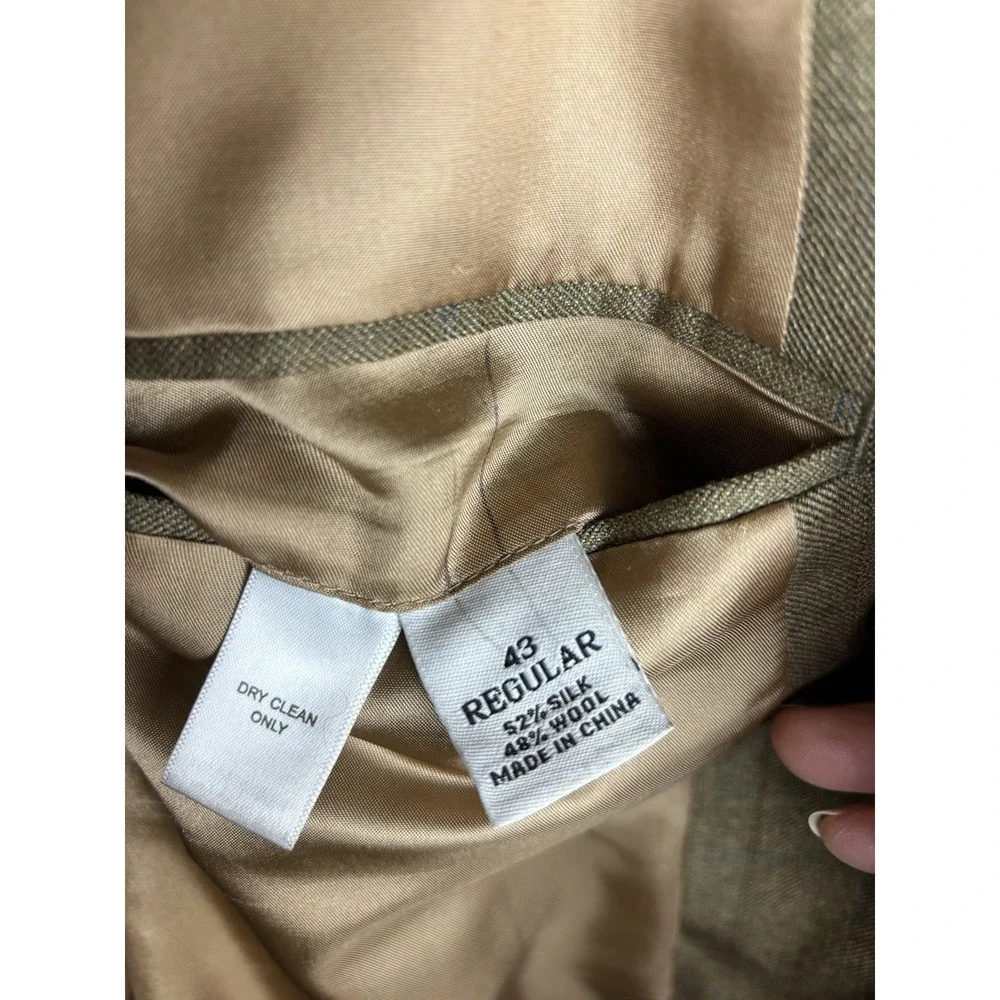 JOSEPH & FEISS Mens 43R Beige WINDOWPANE Wool & Silk Sport Coat Blazer Suit Coat